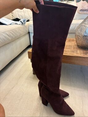 Women's Over-the-Knee Suede Boots - Burgundy